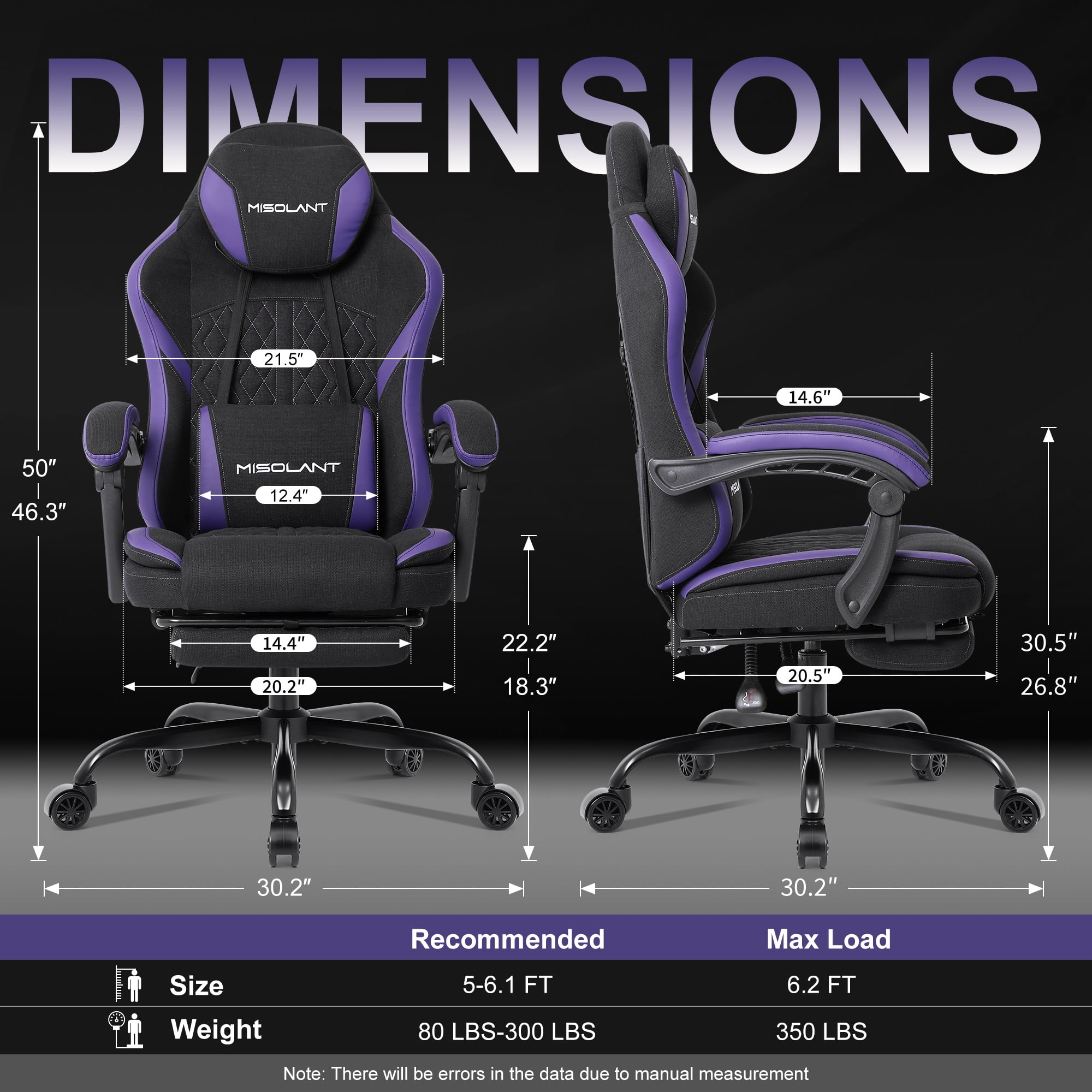 Misolant Gaming Chairs with Footrest,Massage Leather Game Chair for Adults,Big and Tall Gamer Chair with Headrest and Lumbar Support