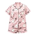 thumbnail image 4 of MEZZALL Halloween Pajamas Women Cute Ghost Print Sleep Set Soft Cozy Breathable Lapel Collar Button Down Short Sleeve Top Elastic Waist Shorts Loungewear Vacation 2 Piece Pjs, 4 of 4