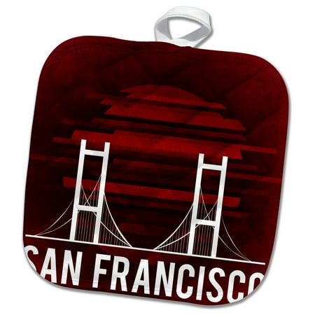 

3dRose California-San Francisco-Patriotic Bridge Sign- Red - Pot Holder 8 by 8-inch