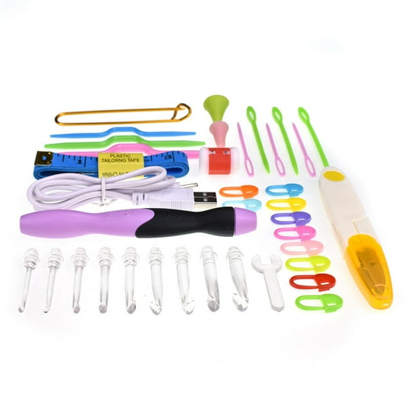 LEORX 45Pcs Black LED Crochet Hook Set with Row Counter and Sewing Accessories for Yarn