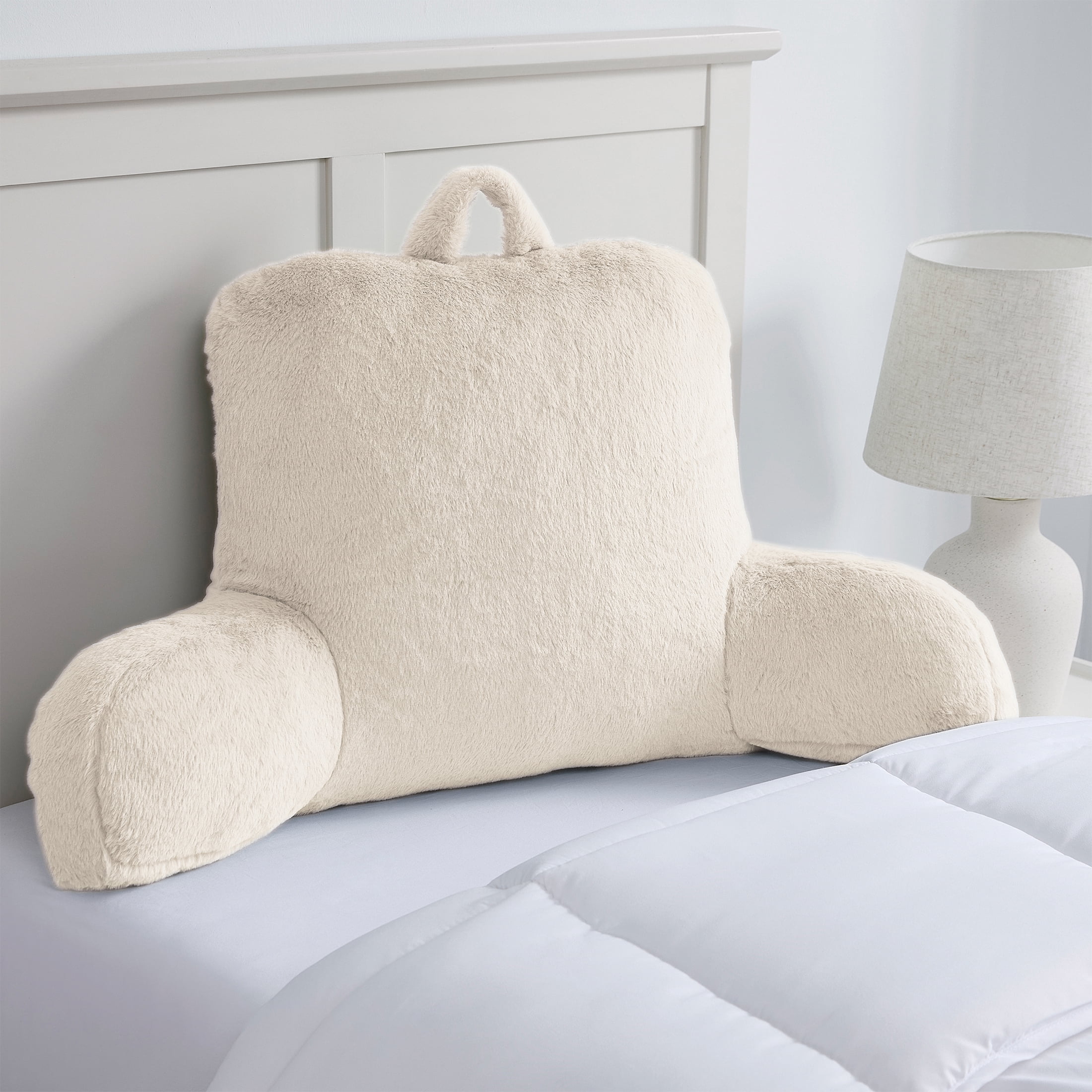 Mainstays Faux Fur Plush Backrest Pillow, Specialty Size, Papyrus Beige