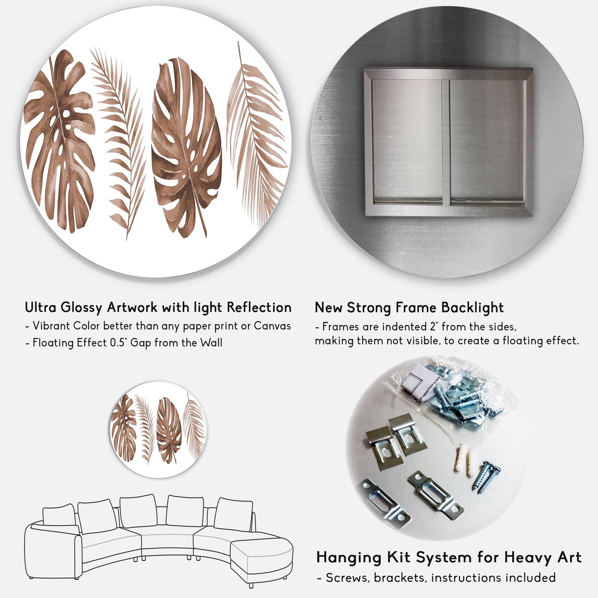 Designart 'Tropical Palm and Monstera Leaf In Terracotta' Traditional Circle Metal Wall Art 36x36 - Disc of 36