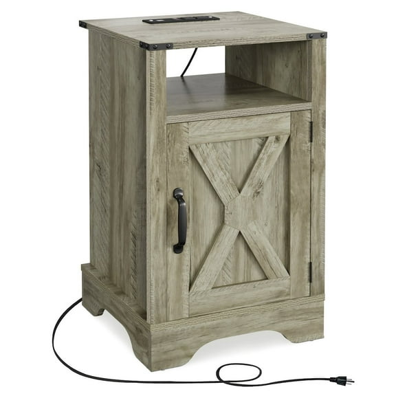 Moootto Engineered Wood Nightstand Side End Table in Light Gray