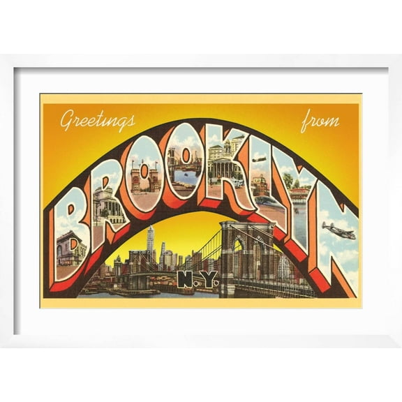 Art.com Greetings from Brooklyn Art Print, White Frame Wall Art, 23" x 17"