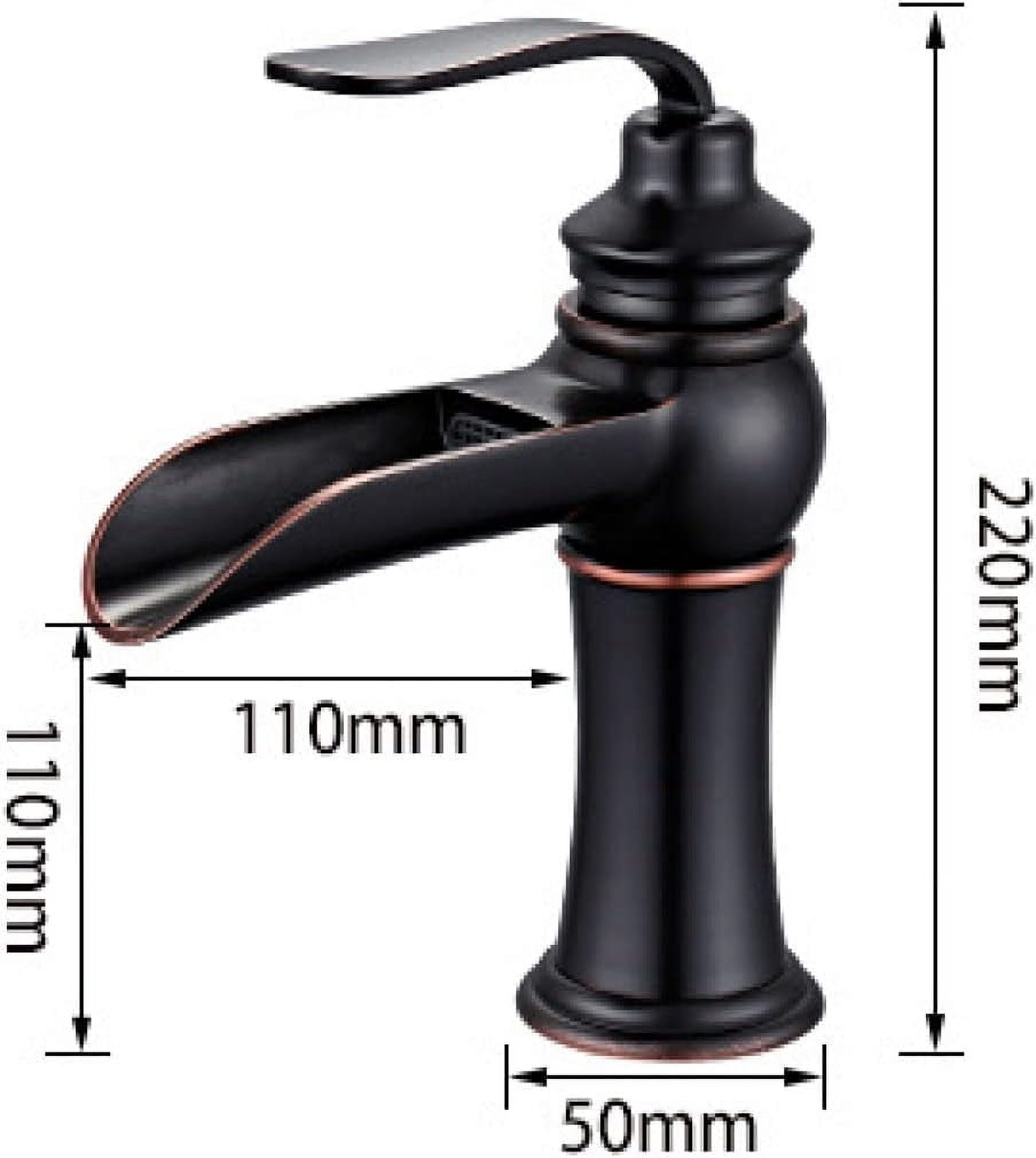 Waterfall Faucet for Bathroom Sink Black, Solid Brass, Hot and Cold Sink Mixer Tap Faucet, Waterfall Single Handle Bathroom Sink Faucet, high