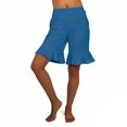 thumbnail image 5 of Zynoxe Womens Knee Length Yoga Pants High Waisted Tummy Control Ruffle Flare Hem Stretch Athletic Cropped Pants with Pockets Navy S, 5 of 9