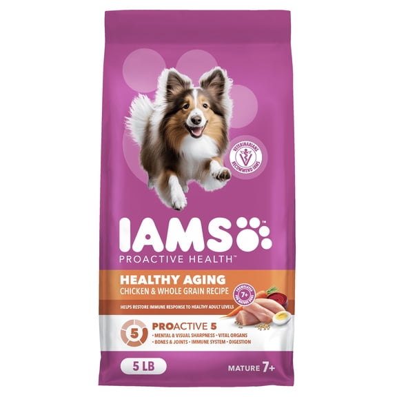 IAMS Proactive Health Healthy Aging Chicken & Whole Grain Recipe Dry Dog Food, (4) 5 Lb Bags