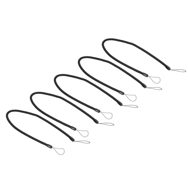 Unique Bargains 16' Plastic Retractable Spring Coil Strap Key Holder Stylus Cord, Black 5 Pack