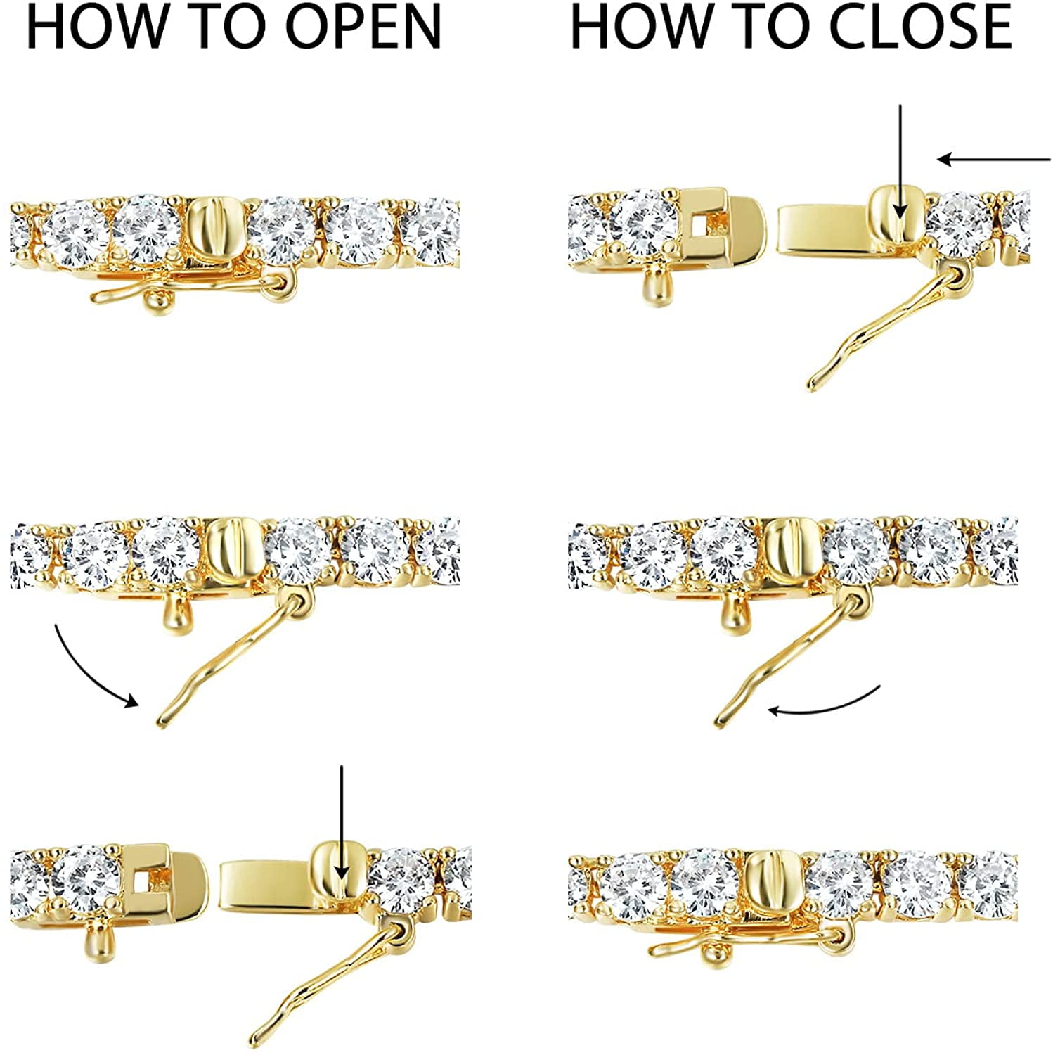 GEMSME 18K Yellow Gold / White Gold Plated 4.0mm Round Cubic Zirconia Classic Tennis Necklace 16/18/20/22/24 Inch