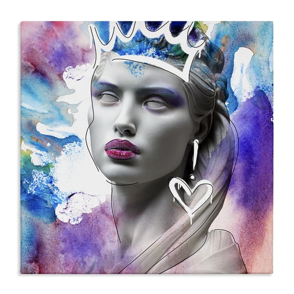 Stupell Industries Modern Crowned Woman People Painting Wrapped Canvas Art Print Wall Art, 17 x 17
