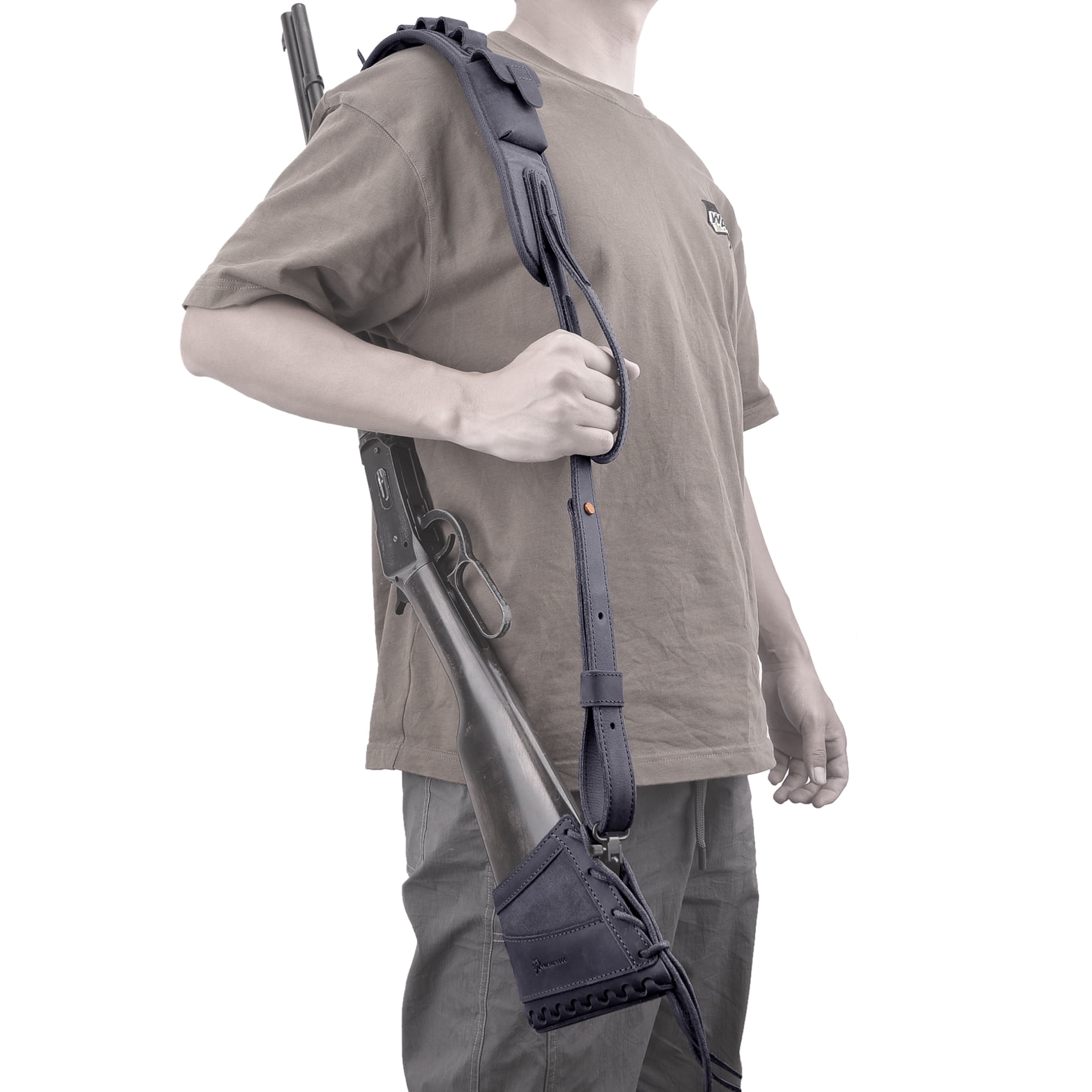 Wayne's Dog 1 Suit Leather Canvas Rifle Buttstock Recoil Pad with Leather Gun Sling Strap for .357 .30/30 .38 .35