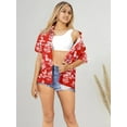 thumbnail image 4 of HAPPY BAY Women's Short-Sleeve Summer Blouses Fashion Beach Bohemian Party Vacation Relaxed Fit Button Down Hawaiian Shirt L Hibiscus, Red, 4 of 5
