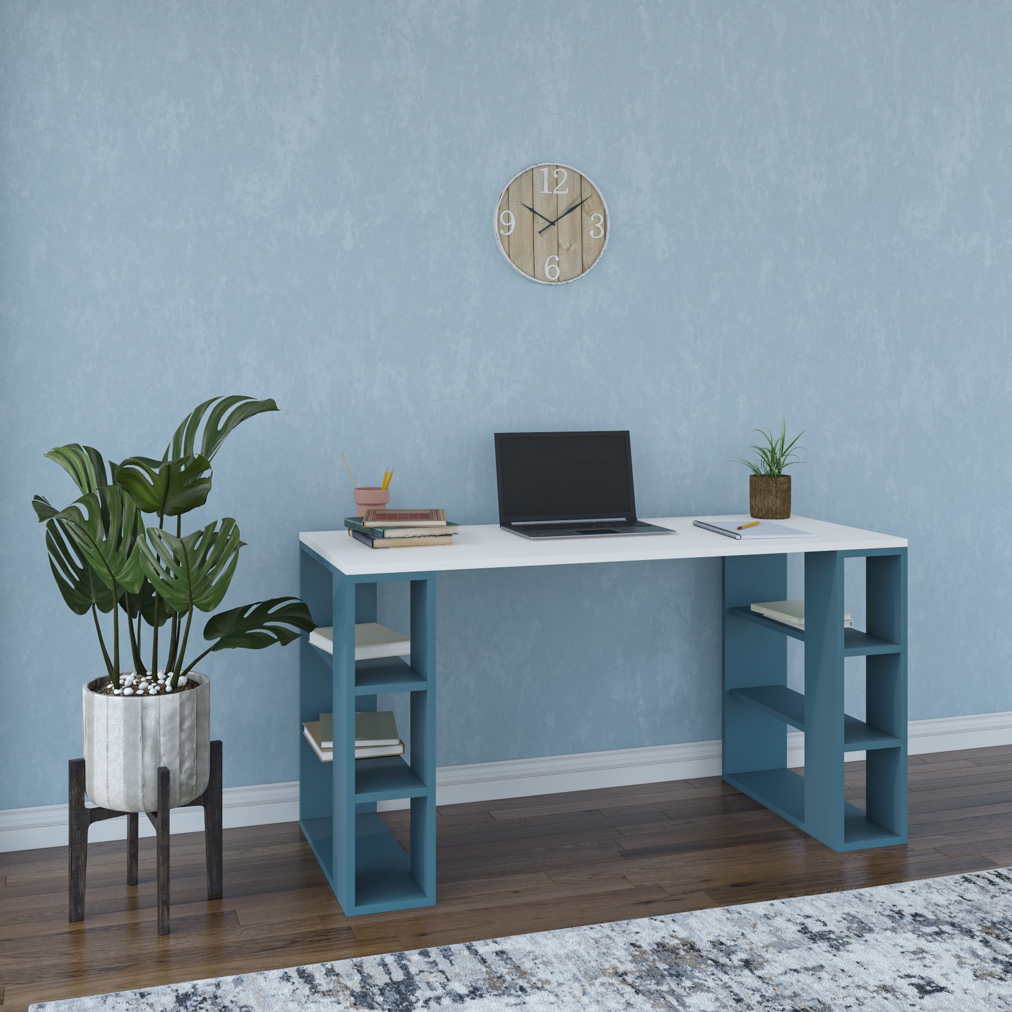 Ada Home Decor Furniture 3 Tier White Turquoise Dixon Modern Desk