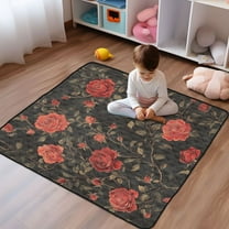 WOBOGO Red Rose Baby Playmats Extra Large Waterproof Rollable Activity Pads for Toddlers 50×50inch