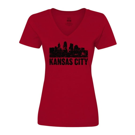 Inktastic Kansas City Skyline Grunge Women's V-Neck T-Shirt