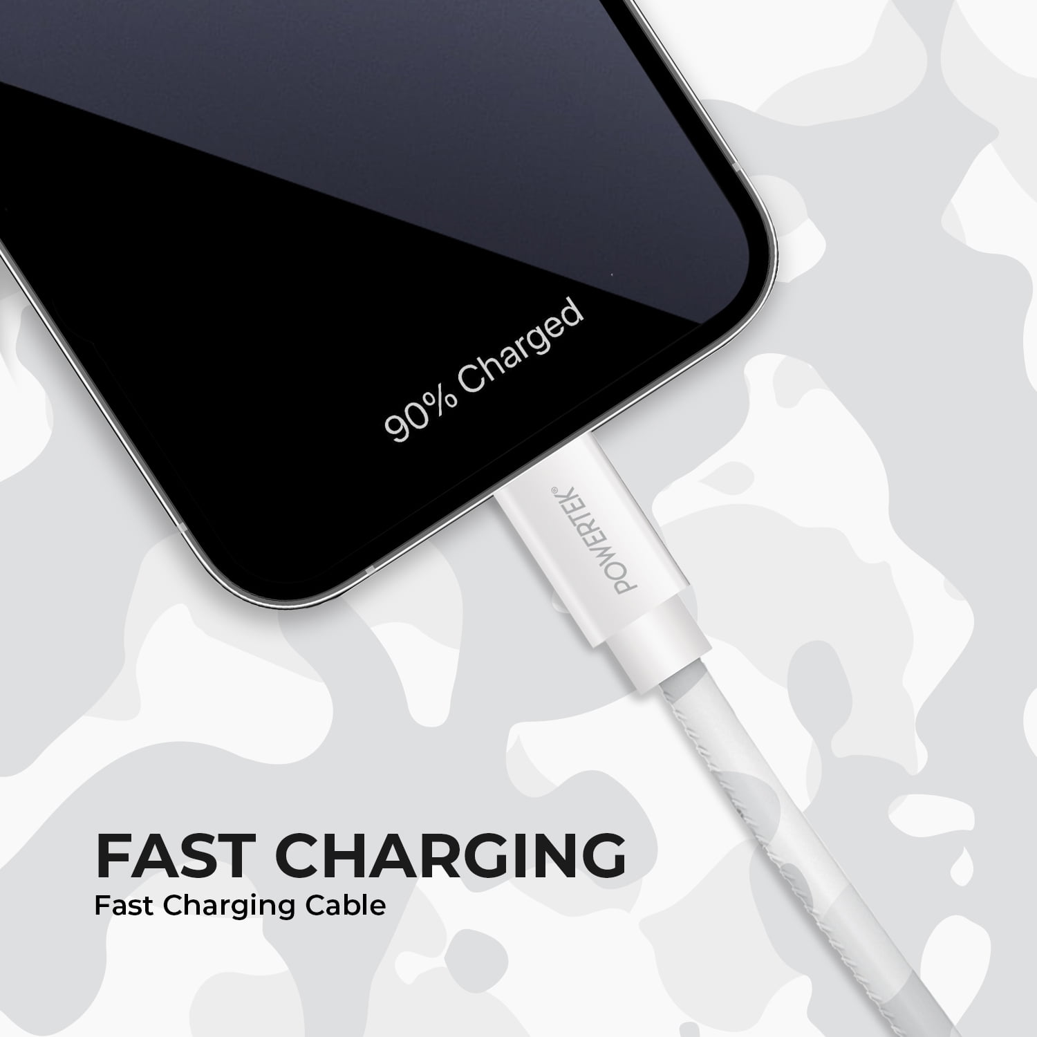 Liquipel Powertek Pastel Camo 6' USB-C to USB-C Cable, White