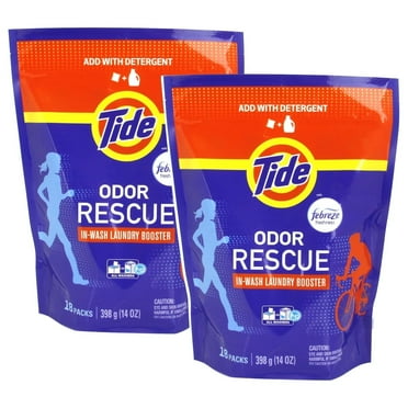 Tide Odor Rescue, In Wash Odor Eliminator, Scent Booster, Removes Odors in a Single Wash, 18 Count (Pack of 2)