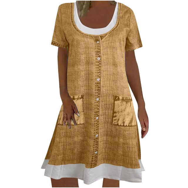 Vestido de manga corta de dos piezas falso con estampado floral de cuello redondo sexy informal de moda para mujer Fridja bnh323