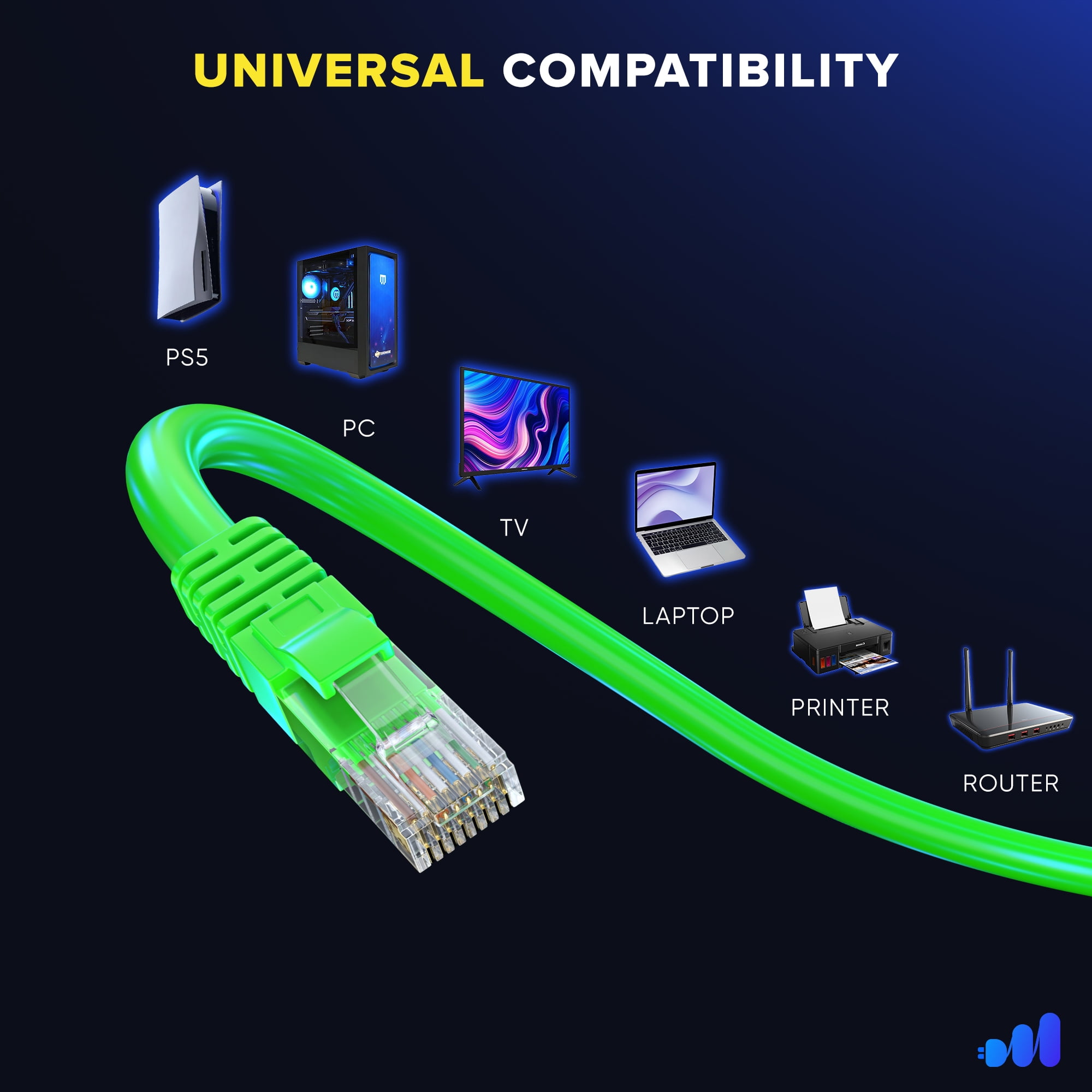 Maximm Cat 6 Ethernet Cable - 10 ft (12-Pack), High-Speed LAN, Internet, Patch, and Network Cable - UTP, 10Gbps, 550MHz Ethernet Cord - Green