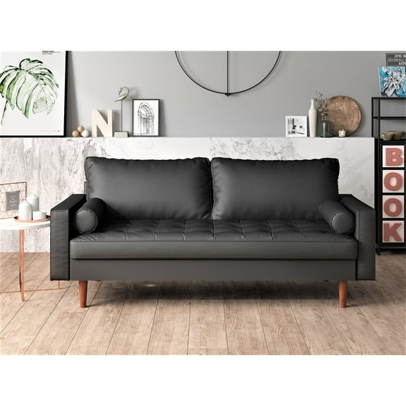 Uspridefurniture Darby 69.7'' Faux Leather Square Arm Sofa,Black