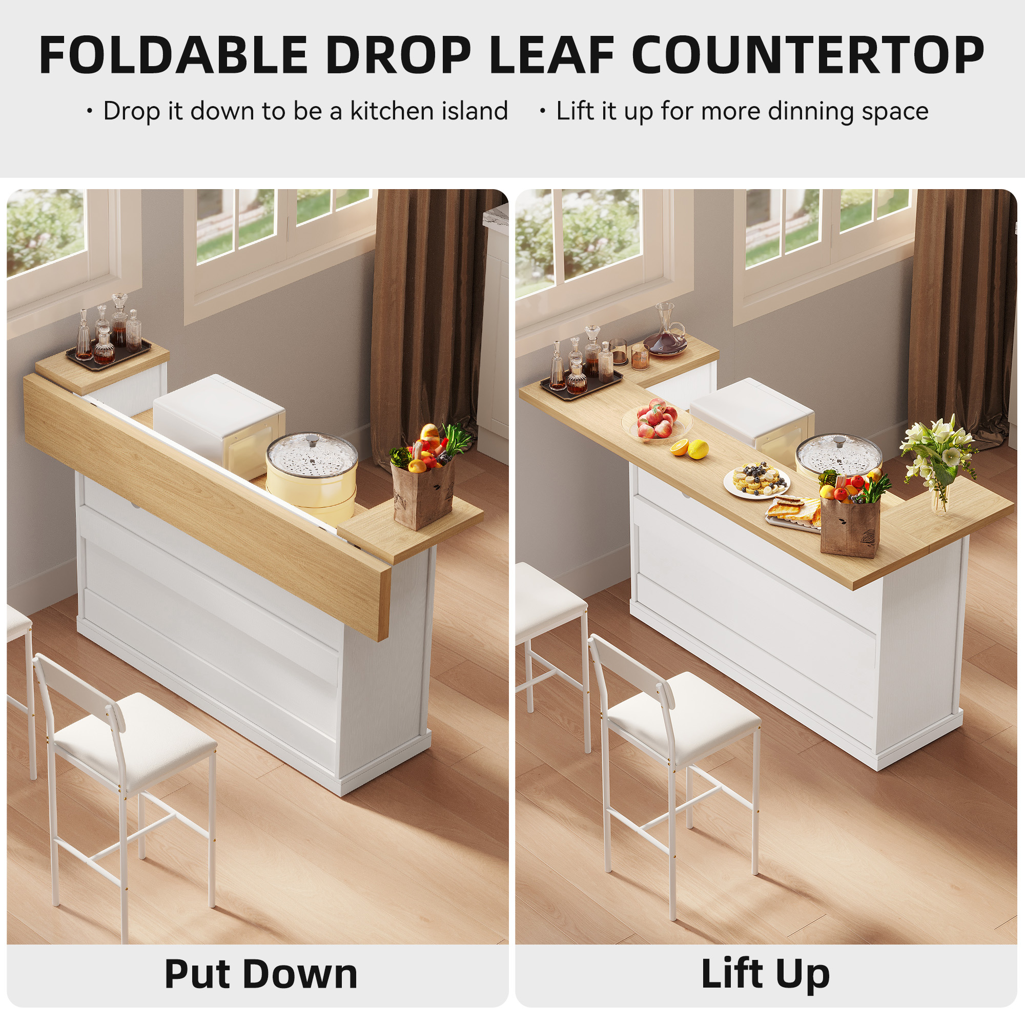Homiflex 55" Kitchen Island with Storage, Lrage Island cart with wheels, White