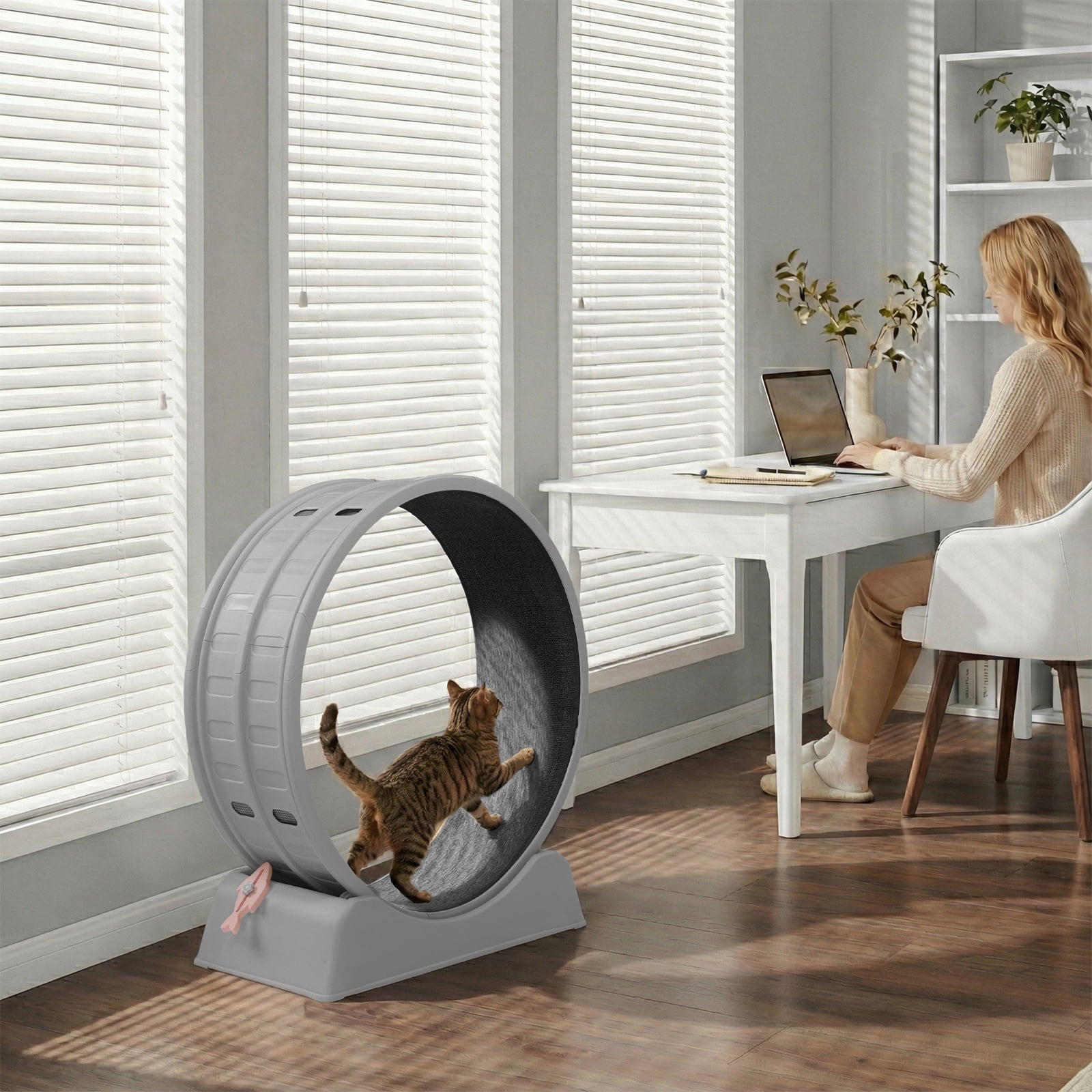 UBesGoo 31in Cat Exercise Wheel, Gray Carpeted Treadmill for Daily Fitness & Weight Loss, Safe Design