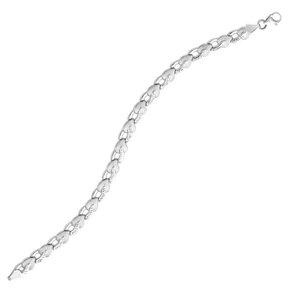 14k White Gold Heart Shape Textured Bracelet 7.25 in