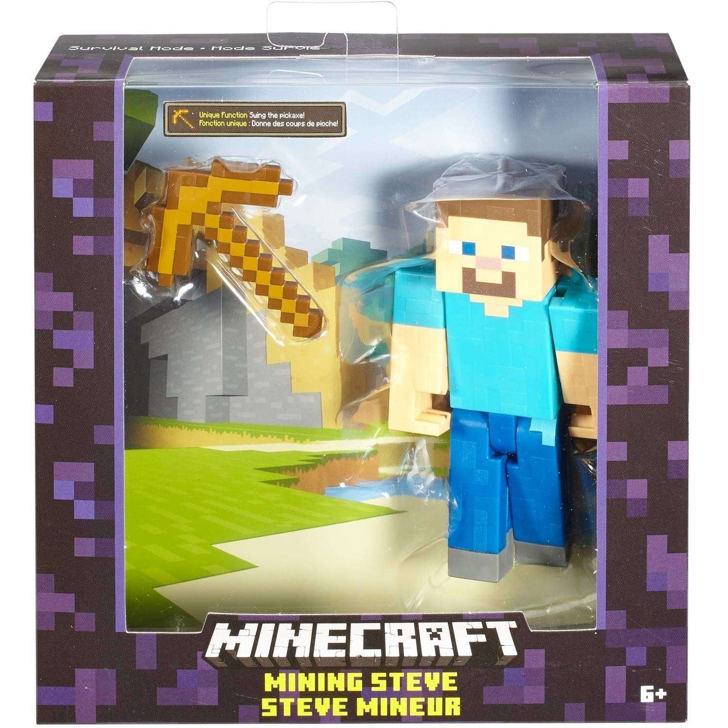Minecraft 6-Inch Steve With Pick Axe And Grass Block Vinyl Toy Action Figure