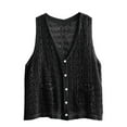 thumbnail image 4 of felwors Womens Ethnic Knit Sweater Vest Hollow Cardigan Vest Single Breasted Pocket Top Black, One Size, 4 of 5