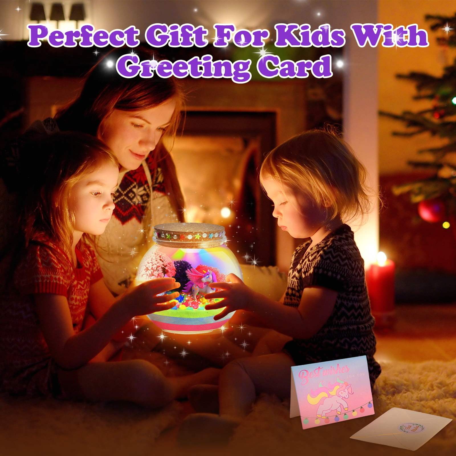 Unicorn Light-Up Terrarium Kit for Kids - LED Night Light Birthday Gifts，Unicorn Toys for Girls Ages 4-12 Year Old， Kids Arts and Crafts Kit
