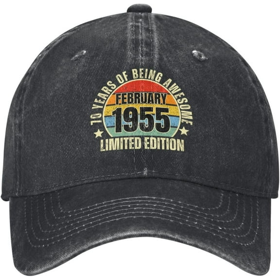70 Years Old Awesome February 1955 70th Birthday Hat Denim Baseball Cap
