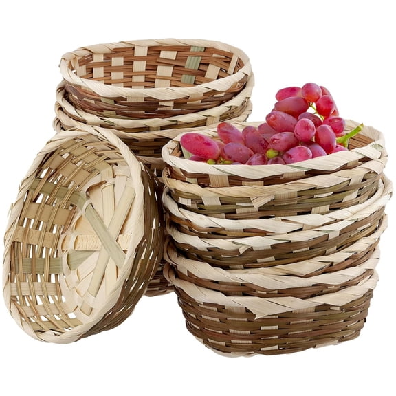 12 Pcs Round Gift Baskets HYG Handmade Bamboo Fruit Basket Small Woven Basket Wicker Food Storage Serving Bin for Fruits Vegetables Snacks, 6.7 inch/17 cm
