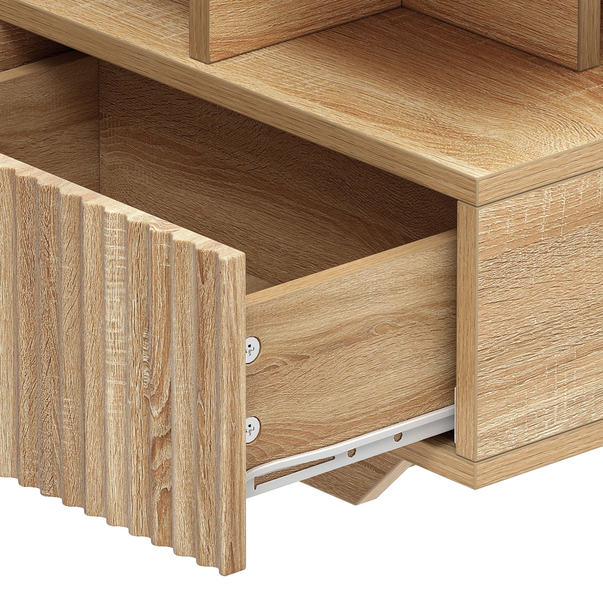 Uforic Fluted LED Coffee Table, Modern Center Tables with Storage for Living Room, Oak