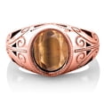 thumbnail image 3 of Gem Stone King 4.00 Ct Oval Brown Tiger Eye 18K Rose Gold Plated Silver Dad Father's Day Gift Men'sRing, 3 of 5