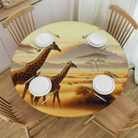 

Palnkart Giraffes Savanna Dry Grass Round Table Cover Stain Resistant Washable Indoor Outdoor Tablecloth Kitchen Dining Wedding Parties 100% Polyester Fiber 46-50