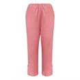 thumbnail image 4 of Lenpel Capri Pants for Women Cotton Linen Elastic Waist Side Split Straight Leg Cropped Pants Casual Beach Trousers with Pockets, 4 of 5