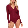 thumbnail image 1 of HBFAGFB Womens Jumpsuit Fashion V Neck Lace Edge Striped Long Sleeved Bottoming Rompers Red Size L, 1 of 8