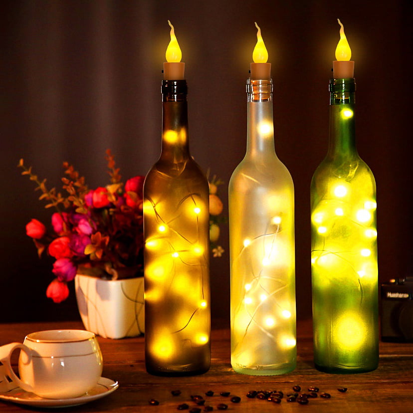 LOT 20LED Wine Bottle Cork Flame Shape Light Night Fairy String Light Lamp Decor 