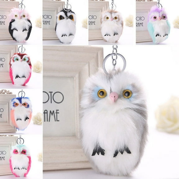 SmartBy Soft Cute Handbag Car Keyrings Keychain Owl Pendant Pompom Fluffy Bag Gift