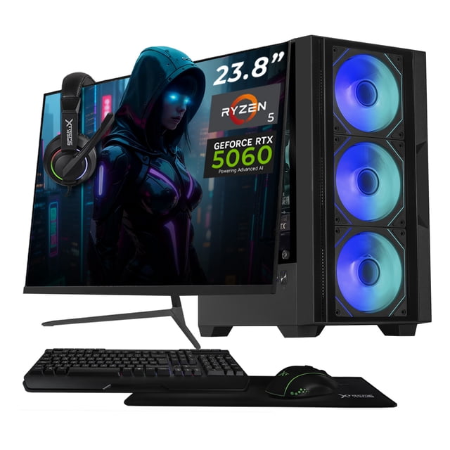 PC Gamer Completa con IA Xtreme PC Gaming NVIDIA GeForce RTX 5060 AMD Ryzen 5 5500 16GB SSD 500GB Monitor 23.8 165Hz WIFI Black gaming 1080p, estudios y multitarea