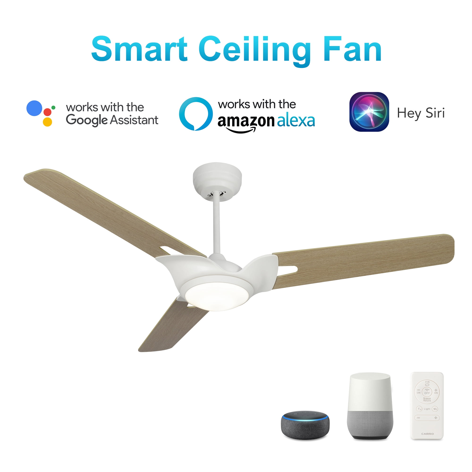56" 3 Blades Smart Ceiling Fan, Dimmable LED Light & Remote