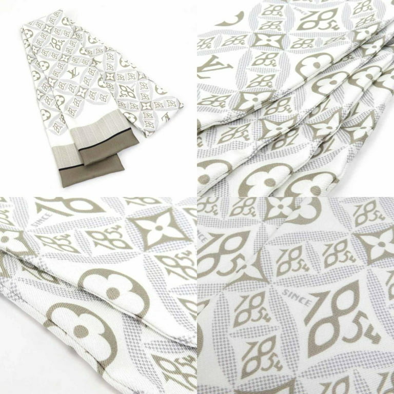 Authenticated Used Louis Vuitton LOUIS VUITTON Scarf Ribbon Bandeau Silk  Gray x White Women's M77442 