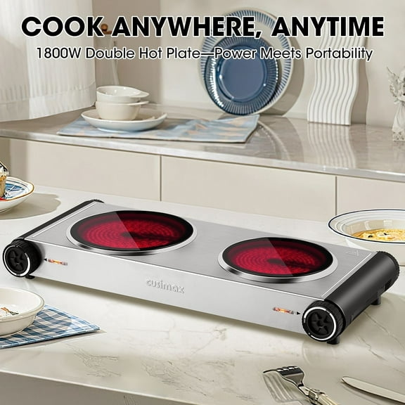 CUSIMAX 1800W Portable Electric Stove with Dual Infrared Ceramic Burners, Adjustable Temperature Control, Durable Glass Top, Compatible with All Cookware โ Ideal for Home, Dorm, and RV Use