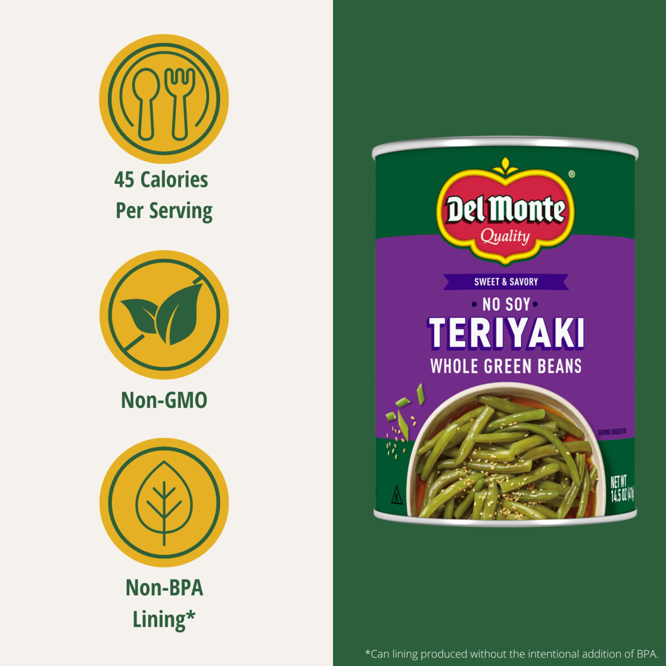 (12 pack) Del Monte® No Soy Teriyaki Whole Green Beans, 14.5 oz. Can