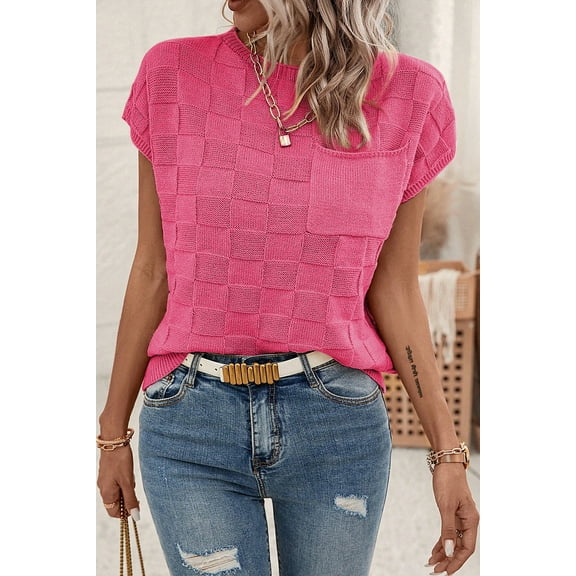 Ushdele Chic Bright Pink Sweater - Lattice Detail, Flattering Fit
