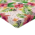 thumbnail image 4 of Ambesonne Tropical Vibes Fitted Sheet, Memphis Leaf Bloom, King Size, Dark Coral Fern Green, 4 of 5