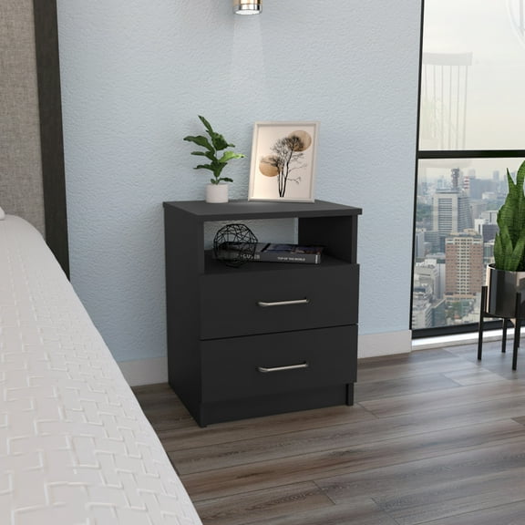 End Table In Black: 2 Drawers & 1 Shelf For A Modern Living Room Black Table: Neat