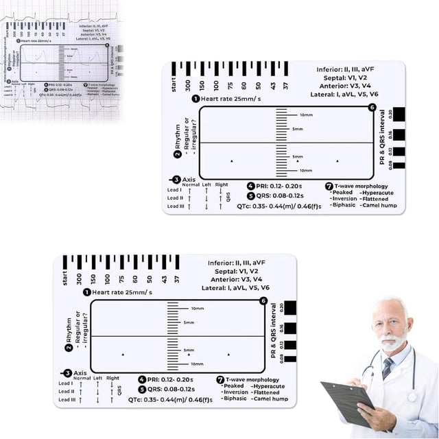 Riforla 7 Step Ruler Ruler Ruler Measuring Tool 7 Step Ruler for /EKG Interpretation Transparent EKG Calipers Measuring Tool Easy to Carry Ruler Follow A 7 Measuring Tools