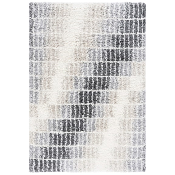 SAFAVIEH Fontana Shag Dallas Block Plush Area Rug, Ivory/Grey, 5'3" x 7'6"