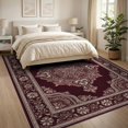 thumbnail image 3 of ODIKA 8'x10' Washable Area Rug Non-Slip Chair-Friendly Mat Deep Maroon Symmetrical Design Balanced Decorative Flat Accent for Dining Room, Large Office, Lounge, 3 of 7